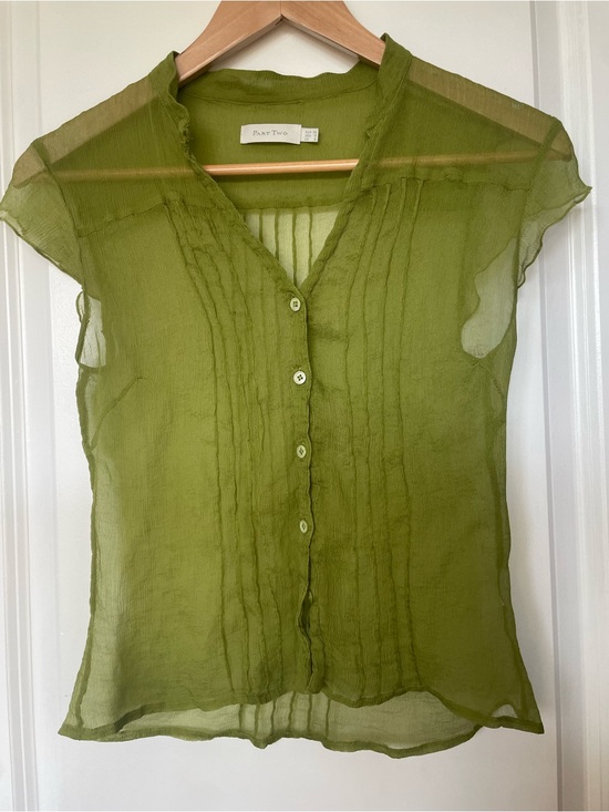 Part Two Tops - Part Two Olive Green Sheer Button-Front Camisole Top